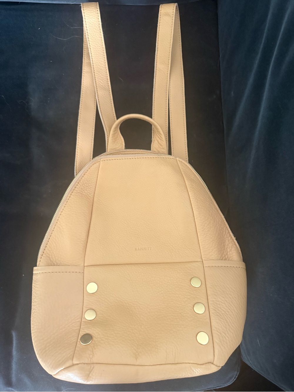 Hammitt Pebbled Leather Mini Backpack in Beige with Gold Studs - Picture 2 of 2
